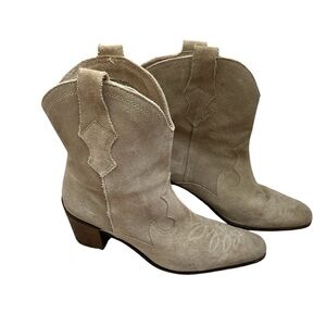 ZARA Tan Embroidered Suede Ankle Western Cowboy Boots  Size 8.5 (39)